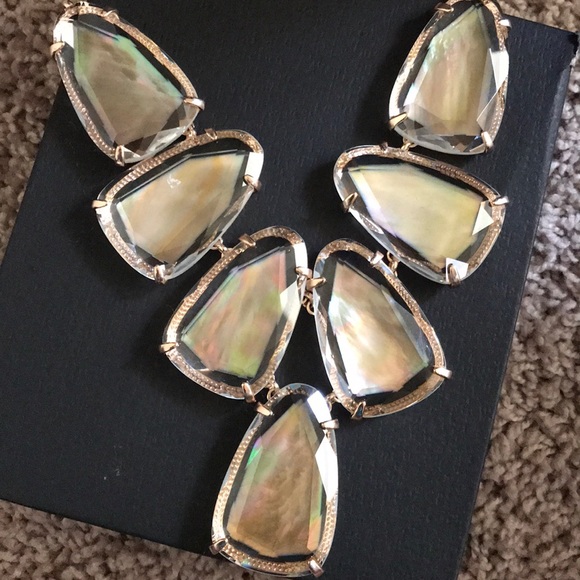 NWT New Kendra Scott Harlow Gold Chain Abalone Large Statement Necklace Rare - Picture 3 of 4